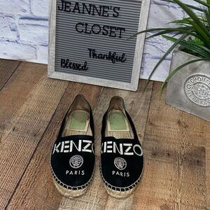 Kenzo black logo print canvas espadrilles